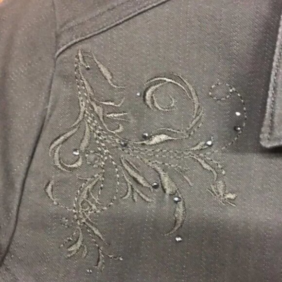 Haggar Moss Green Cotton Buttoned Jacket  w/floral embroidery sz 16 - Picture 5 of 10